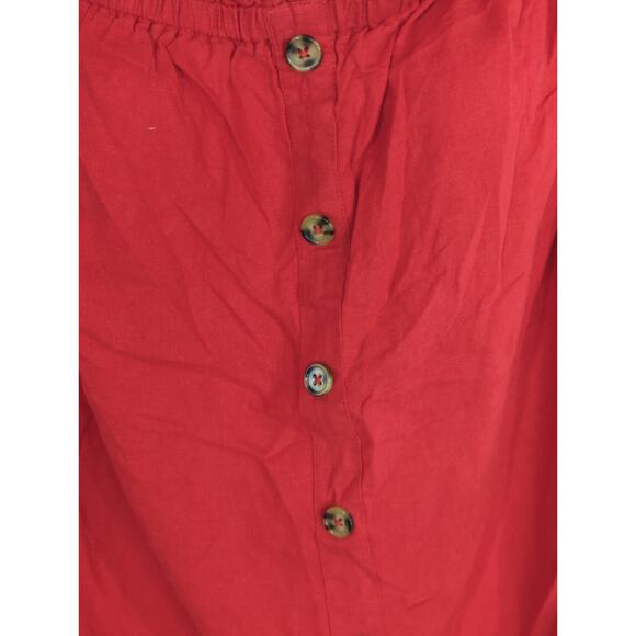 Guess Red Linen Blend Off The Shoulder Top - Size M - Button Casual Long Sleeve - Picture 3 of 7
